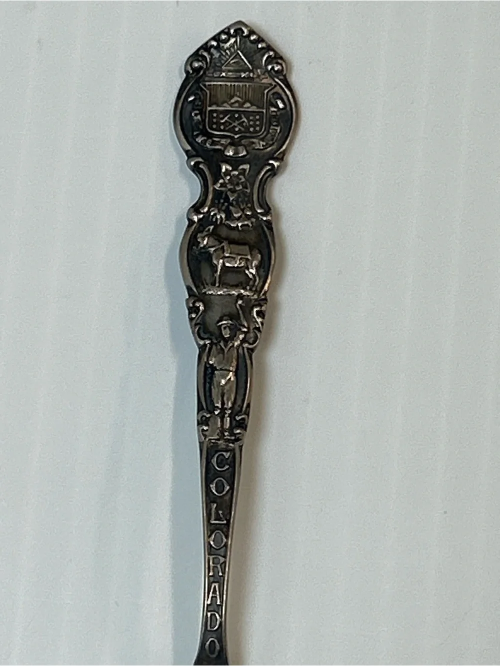 Sterling Silver Leadville Colorado Souvenir Spoon  Donkey Mule Scene 17 grams